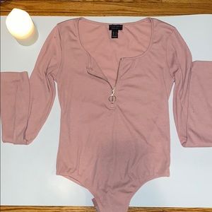 Pink Bodysuit with Front Zipper